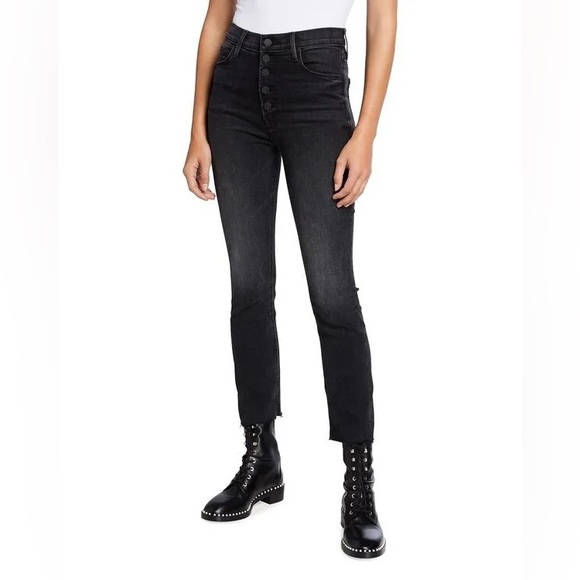 MOTHER Denim - Black Mother Denim Pixie Dazzler Ankle Fray in Night Shadow